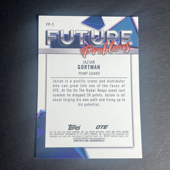 Future Problems Jazian Gortman FP-3 Topps Overtime Elite 2022 Baseketball - Picture 2 of 2